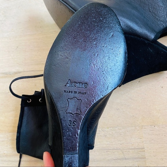 ACNE tie wedge leather/suede trim sandal Y2k - Picture 4 of 4